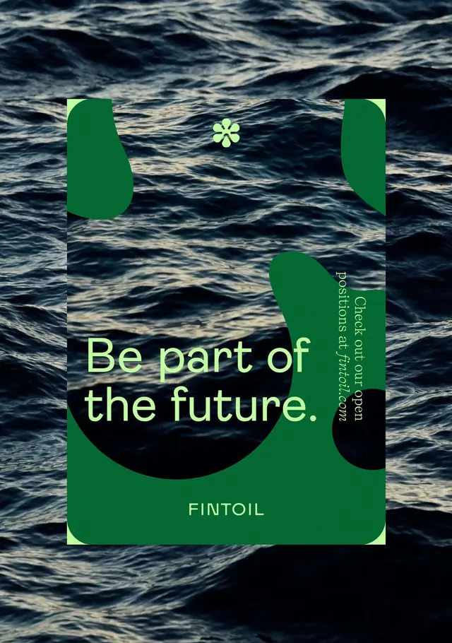 Fintoil brand identity: organic curves, neon green, dark water texture, forward-looking, minimal, abstract, dark