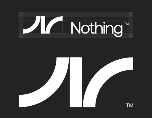 Nothing brand system with geometric logotype and abstract marks, minimal, geometric, dark