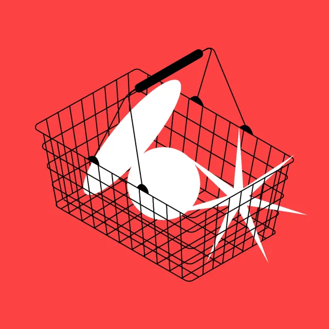 Red shopping basket with white geometric shapes, minimal, geometric, warm