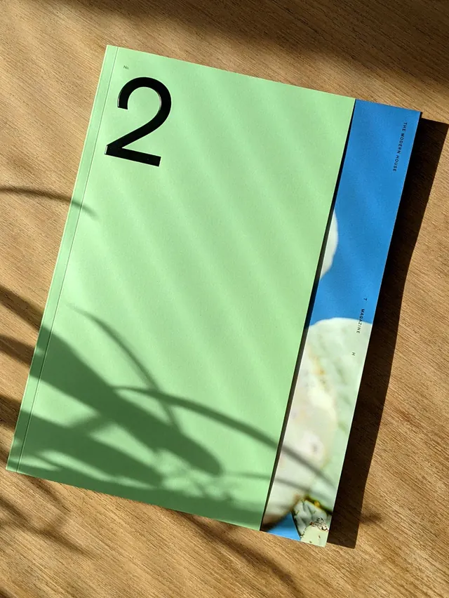 Numbered editorial cover with lime and blue color blocking, minimal, editorial, light