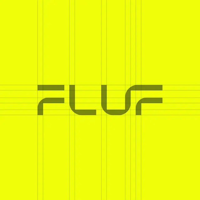 Plur logotype with grid overlay, minimal, geometric, neon