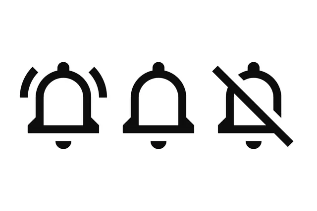 Notification bell icon states, minimal, line-art, dark