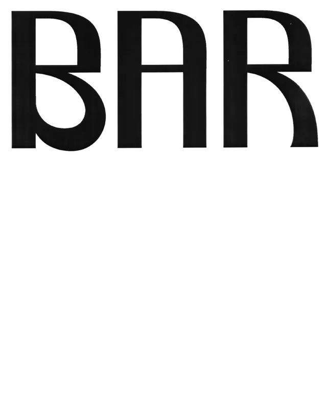 BAR monogram with geometric negative space cutouts, minimal, geometric, dark
