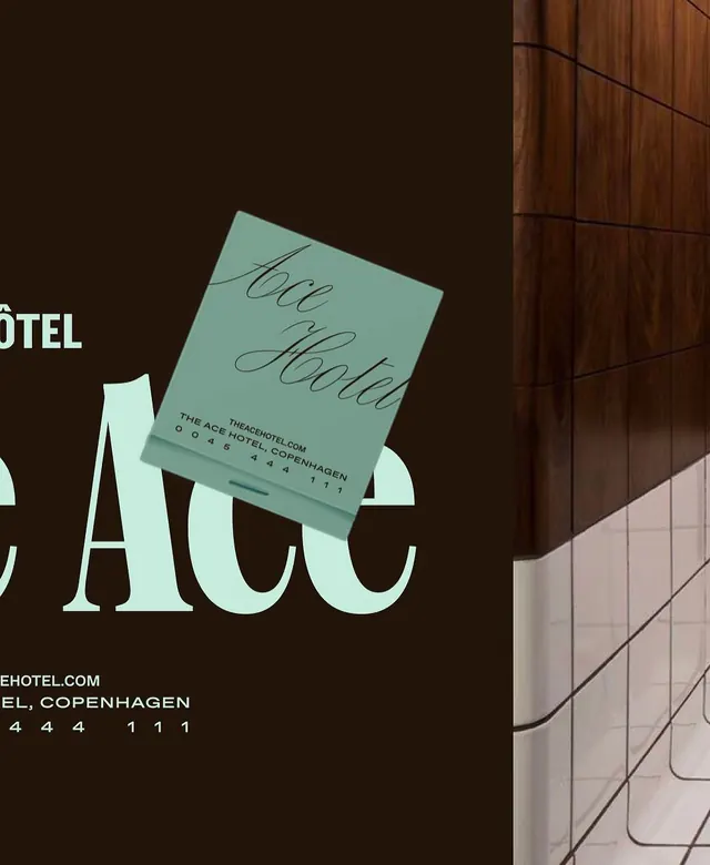 ACE Hotel brand collateral mockup, minimal, editorial, high-contrast