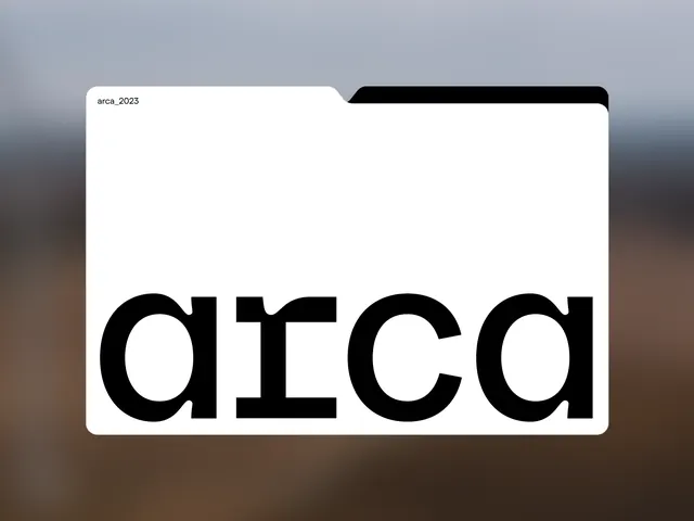 Arca wordmark in folder frame, minimal, corporate-clean, light