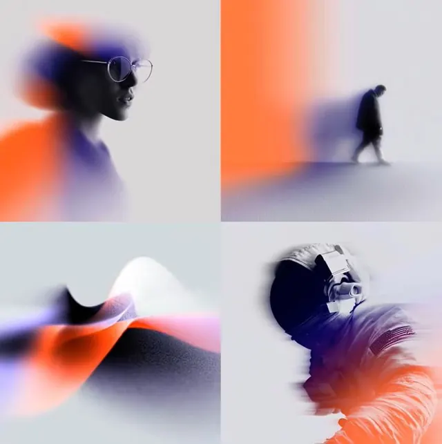 Gradient blur portrait grid, abstract, gradient-heavy, warm