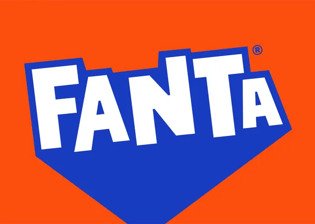 Fanta wordmark on orange, flat, geometric, vibrant