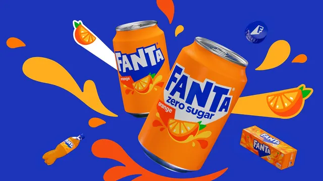 Fanta orange hero can key visual, 3d-render, flat, vibrant