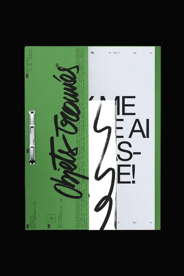 Split-panel publication design with handwritten accent, minimal, editorial, light
