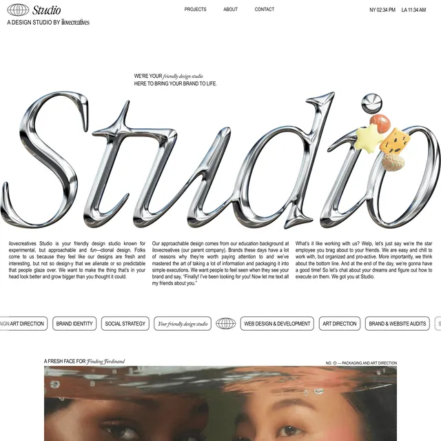 Sudio design studio metallic type showcase, minimal, editorial, light