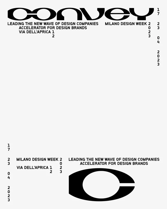 Milano Design Week poster with geometric wordmark and coordinates, swiss, geometric, dark