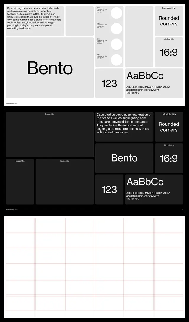 Bento brand system type specimen light and dark, minimal, corporate-clean, dark