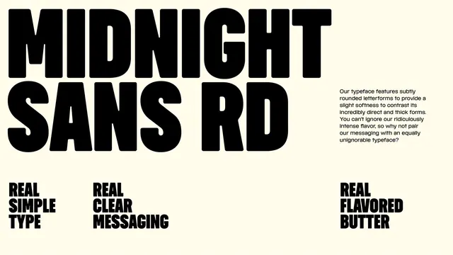 Midnight Sans Rd typeface specimen, minimal, technical, dark