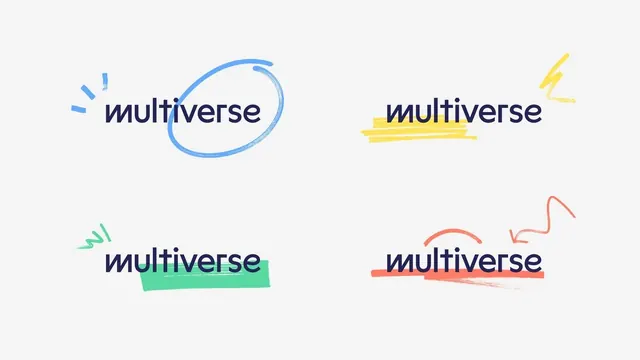 Multiverse wordmark in four hand-drawn styles, minimal, abstract, cool