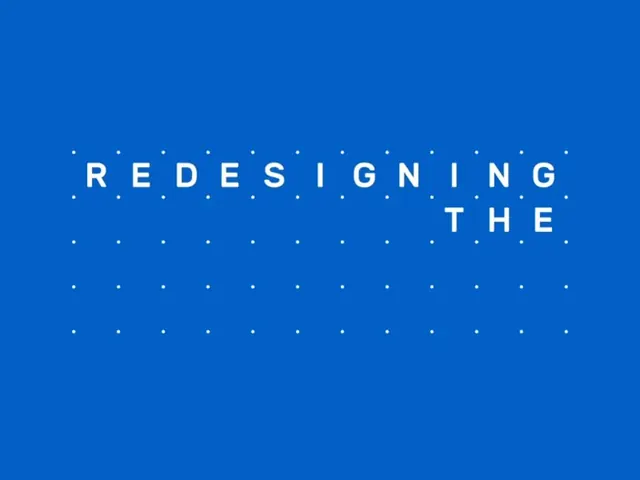 Spaced display type on saturated blue, minimal, corporate-clean, light