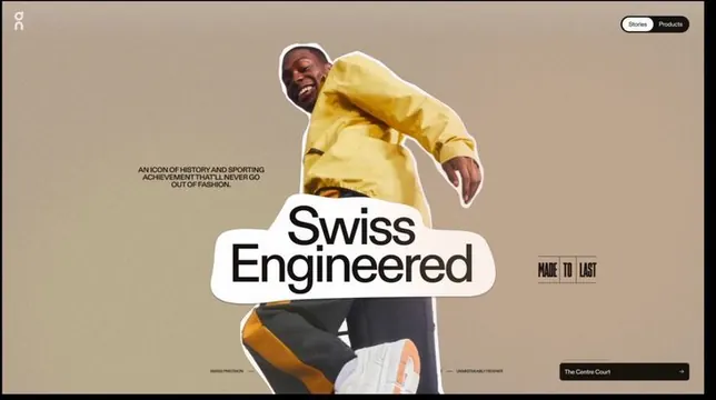 Sportswear hero with bold sans-serif logotype, minimal, editorial, light