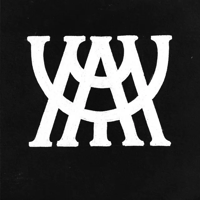 Serif monogram with negative-space cutouts, minimal, geometric, dark