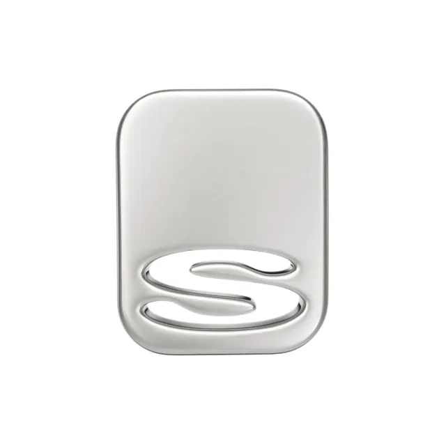 S-shaped emblem on rounded rectangle, 3d-render, minimal, monochrome