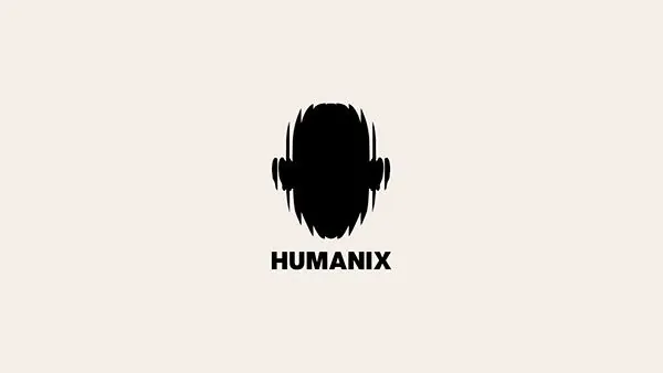 HUMANIX audio-tech wordmark with head icon, minimal, geometric, dark