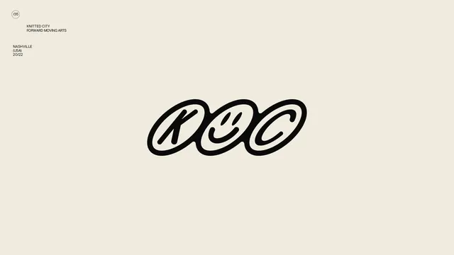 Knitted City forward-moving arts logo, minimal, line-art, light