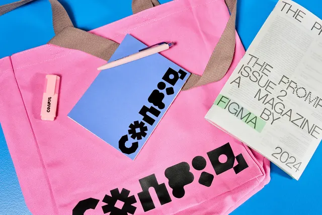 Config 2024 merch and magazine flat lay, photographic, editorial, vibrant