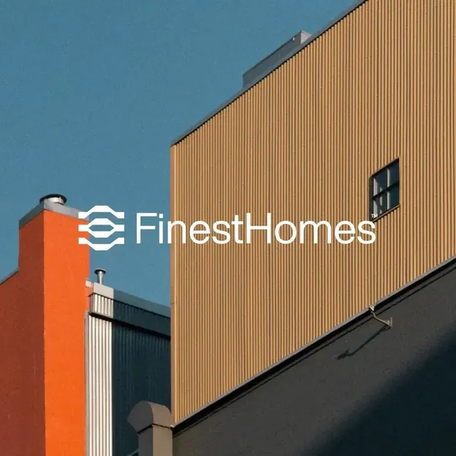 FinestHomes logo, geometric, minimal, light