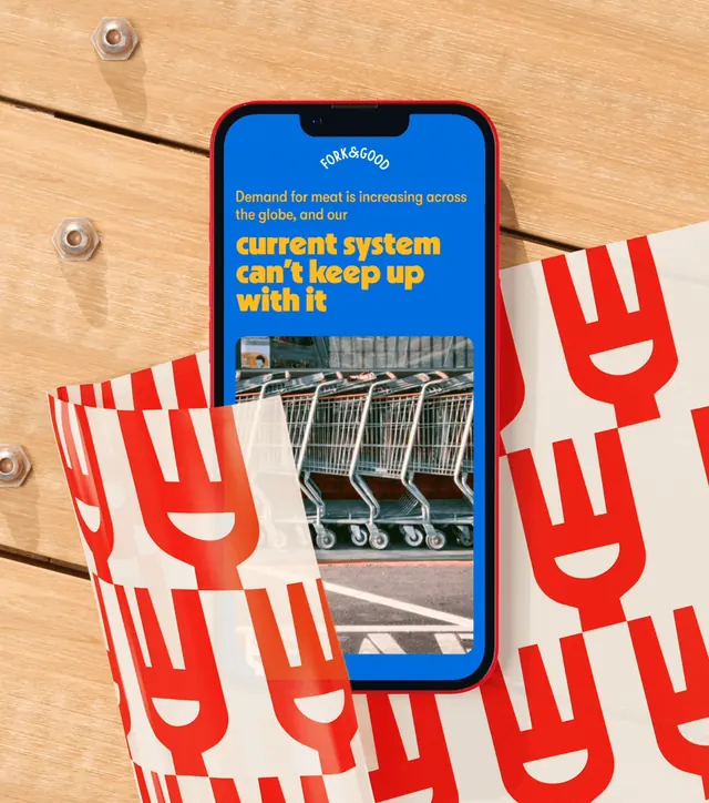 Fork & Good wrapping paper and mobile site, photographic, typographic, vibrant