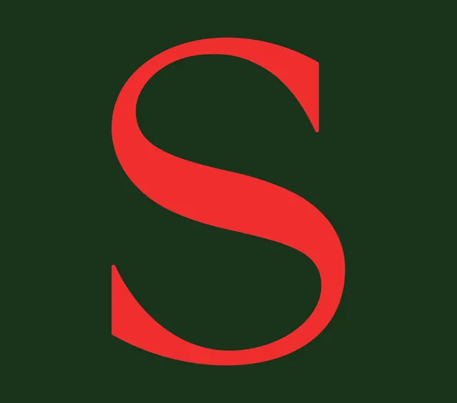 Red S Logo on Dark Green Background
