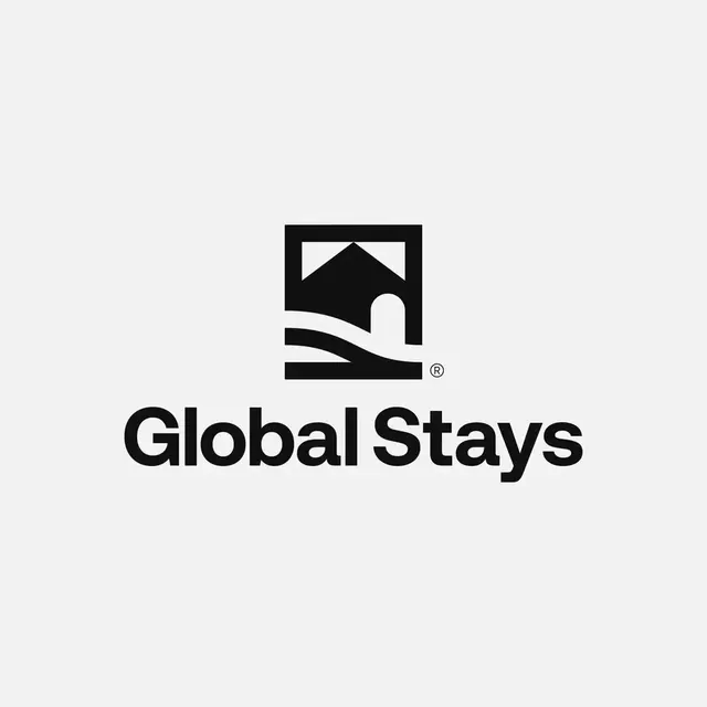 Global Stays logo, geometric, minimal, dark