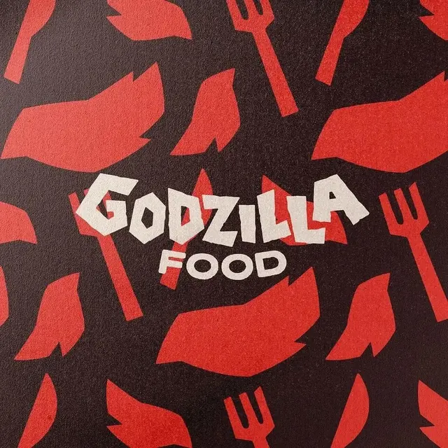 Godzilla Food logo, geometric, playful, light