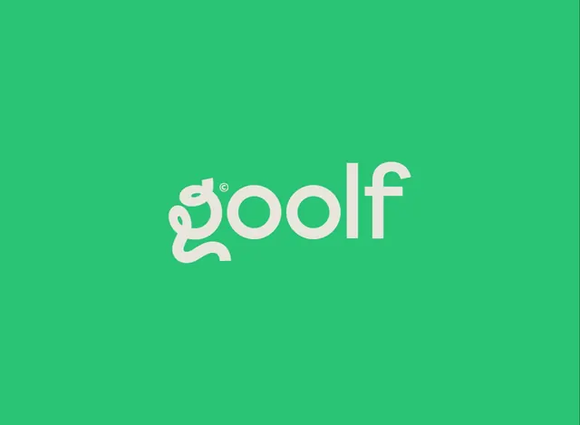 Goolf lowercase wordmark with looping g, minimal, flat, vibrant