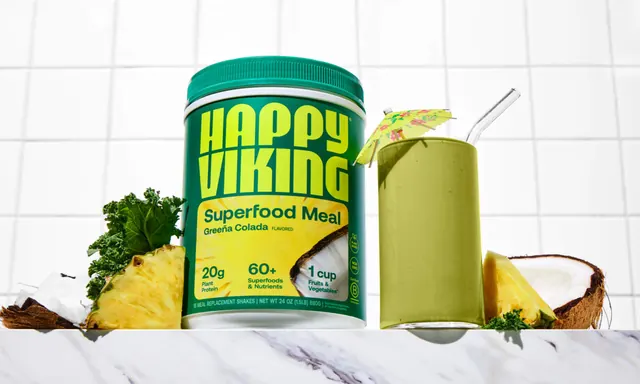 Happy Viking Greena Colada still life, photographic, flat, vibrant