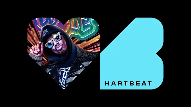 Hartbeat heart and B logo lockup, flat, minimal, dark