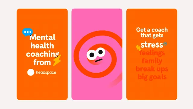 Headspace vertical ad frames for coaching, flat, playful, vibrant