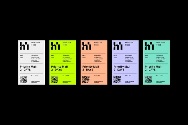 Human Innovations shipping label colorway range, minimal, technical, pastel