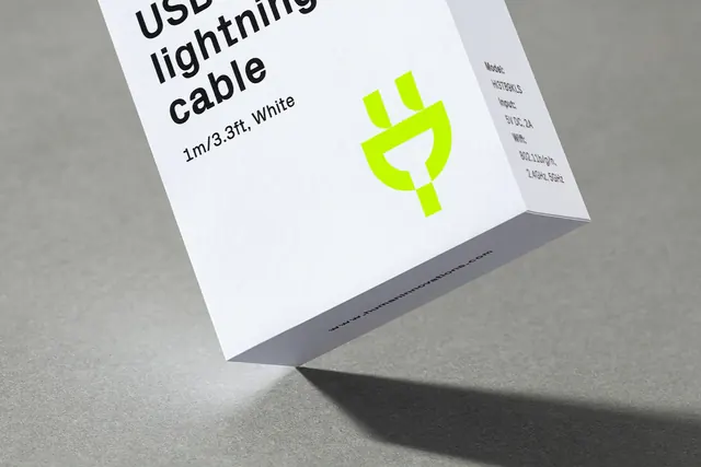 Human Innovations cable box with lime plug icon, minimal, geometric, light
