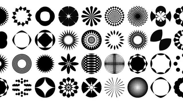 Geometric Circular Icon Set, minimal, geometric, monochrome