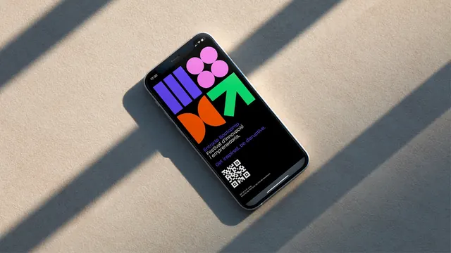 iFest digital ticket on a phone in sunlight, photographic, geometric, warm