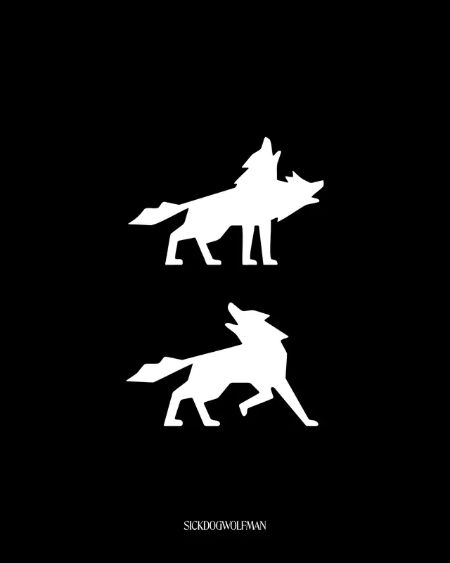 SickDogWolfMan icon design series (slide 3), minimal, line-art, monochrome