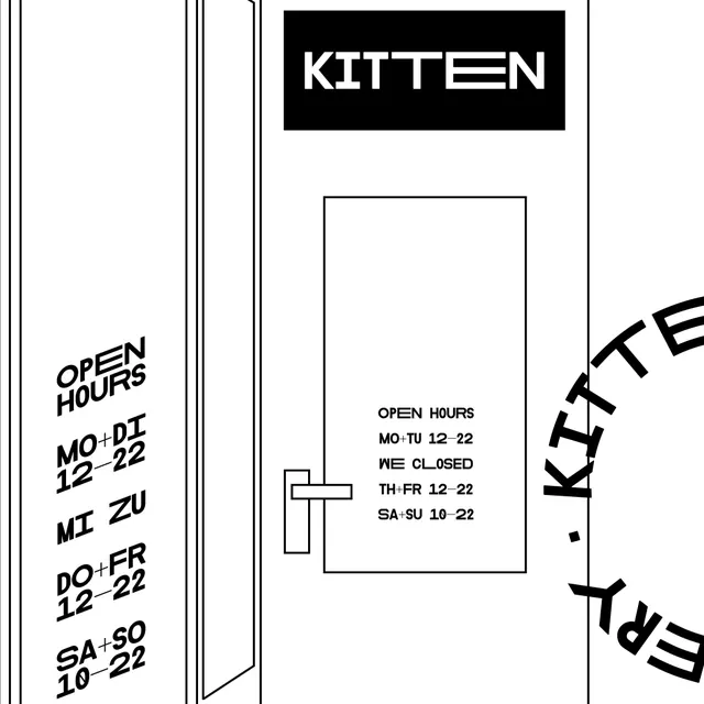 Kitten restaurant brand identity wordmark system (slide 3), minimal, typographic, monochrome
