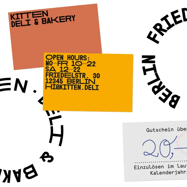 Kitten restaurant brand identity wordmark system (slide 4), minimal, typographic, monochrome