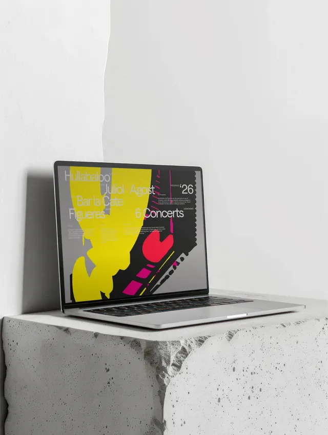 Hullabaloo 2026 festival identity system (slide 4), playful, geometric, vibrant