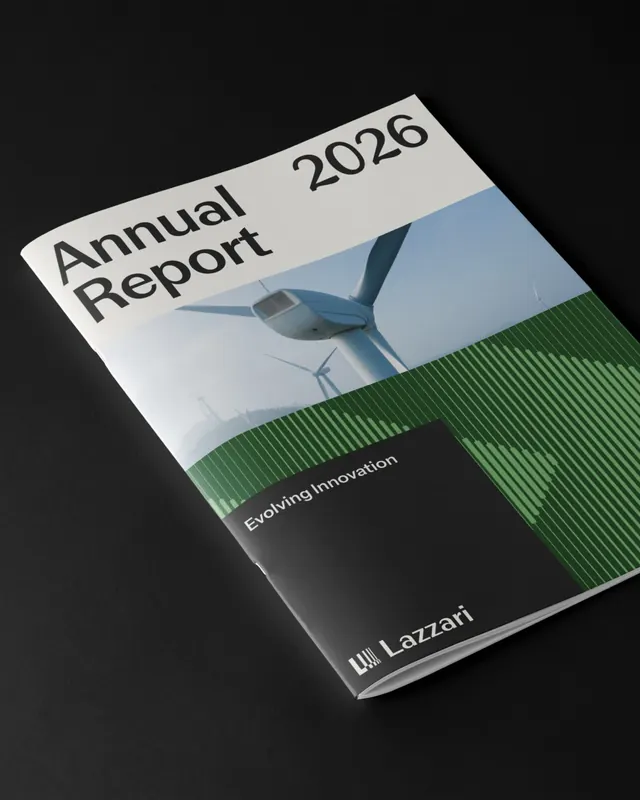 Lazzari Group brand identity system for three renewable companies (slide 5), minimal, geometric, vibrant