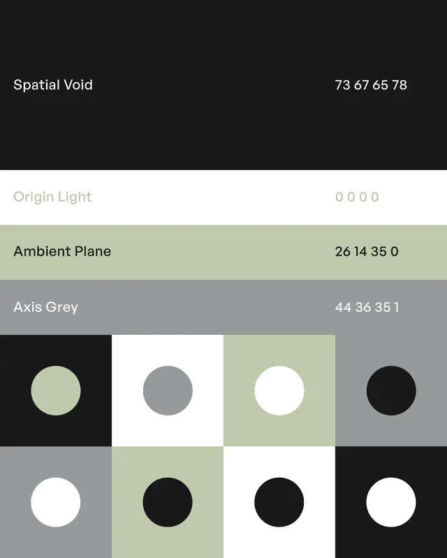 Hilal Spatial Studio visual identity system (slide 4), minimal, swiss, monochrome