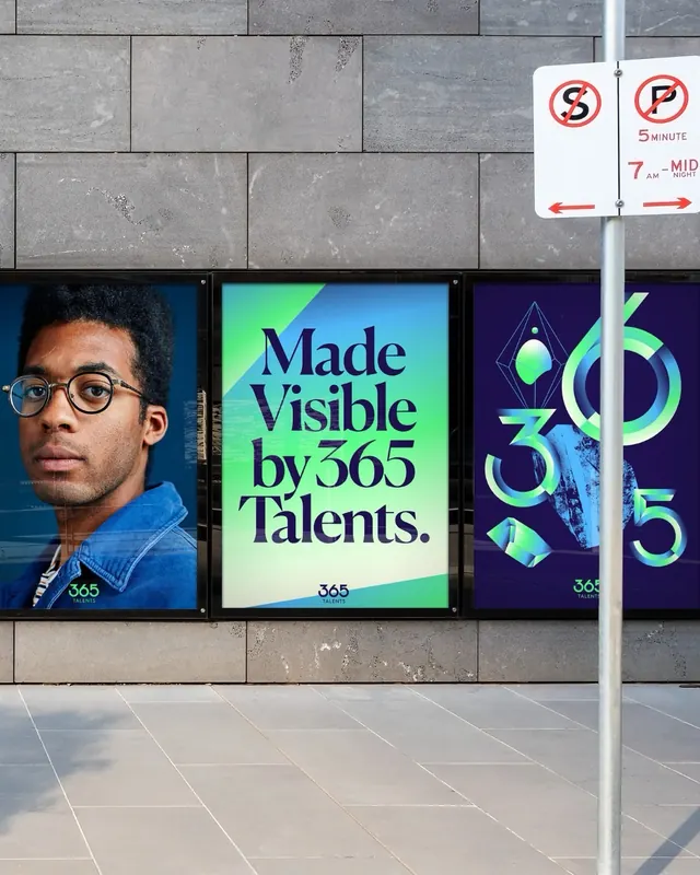 365Talents brand identity redesign (slide 4), geometric, vibrant