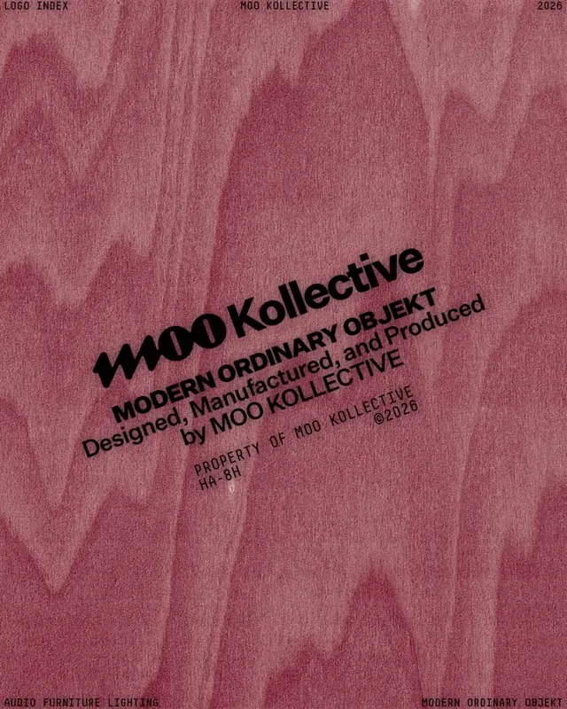 MOO Kollective brand identity system (slide 1), minimal, technical, warm