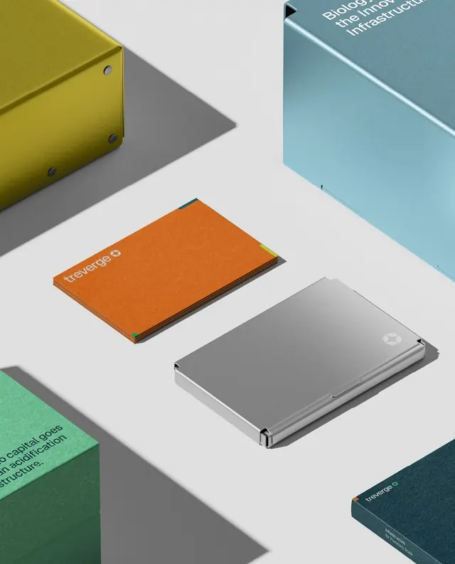 Treverge brand identity for climate capital (slide 3), editorial, corporate-clean, warm
