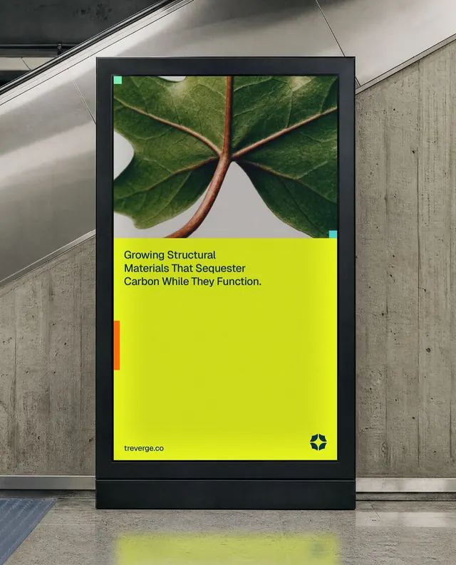 Treverge brand identity for climate capital (slide 9), editorial, corporate-clean, warm