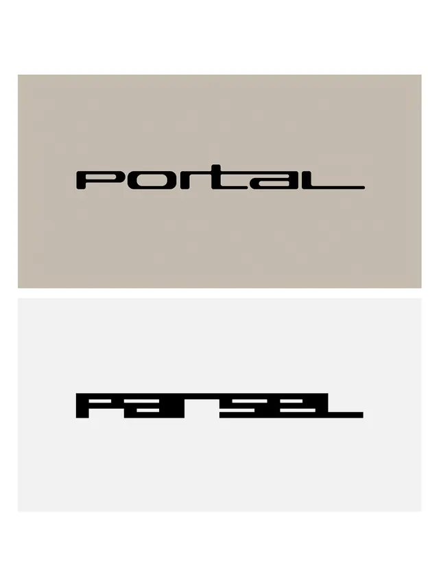 Portal and Parsel systems wordmarks, minimal, geometric, monochrome
