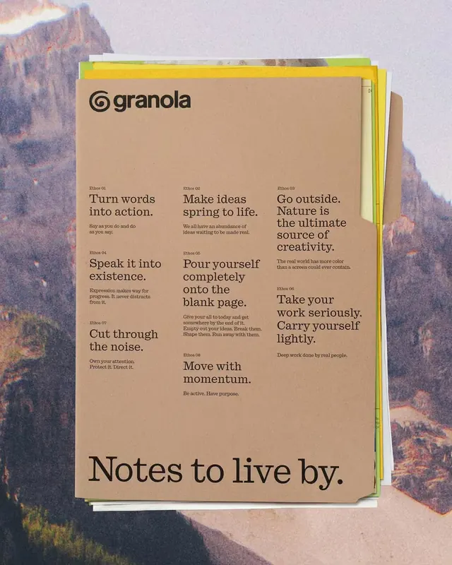 Granola AI notepad brand identity (slide 5)